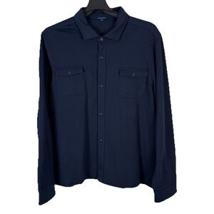 Patrick Assaraf Navy Blue Pima Cotton Stretch Shirt Jacket Mens XXL Peru Shacket